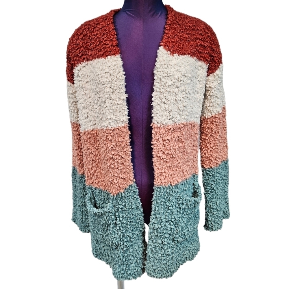 Hippie Rose Colorblock Popcorn Knit Cardigan Sweater Size Medium Women's J33 - Picture 9 of 9